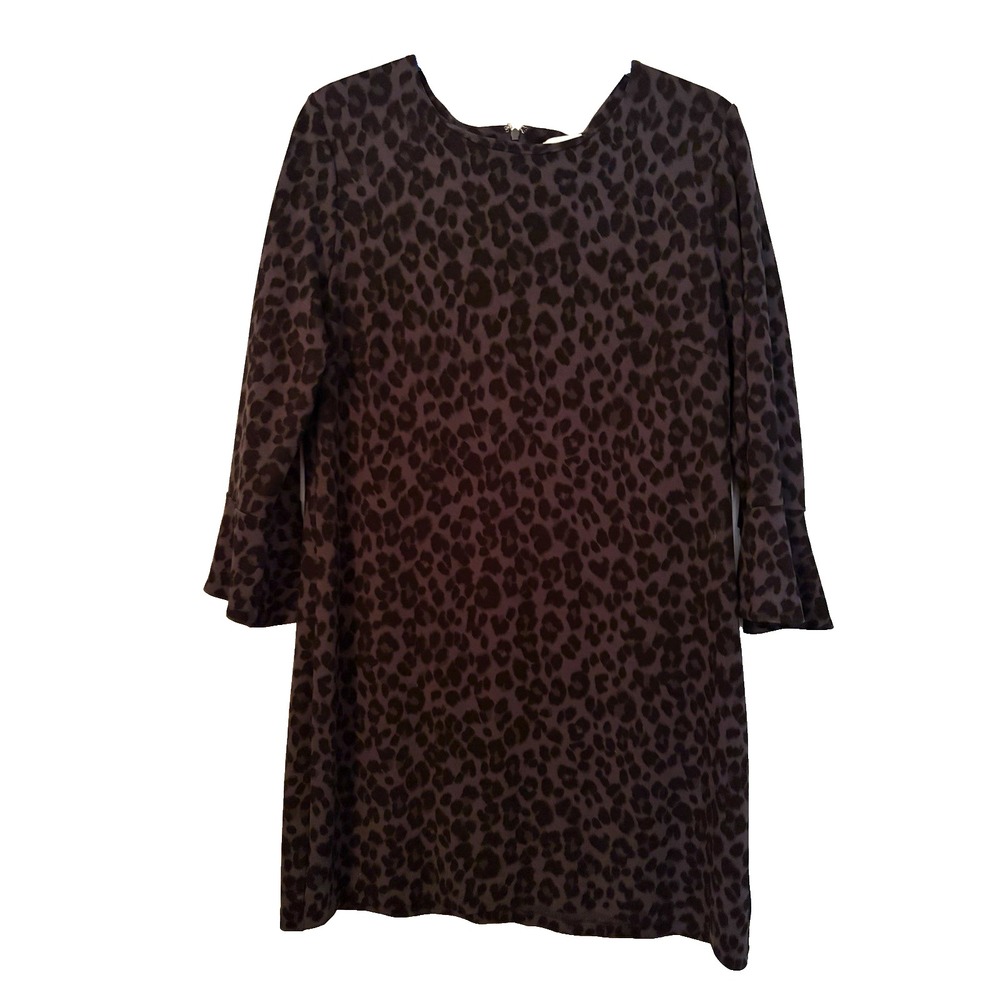 Old Navy Sz Large Animal Print Dress Gray & Black Shift dress long ruffle sleeve